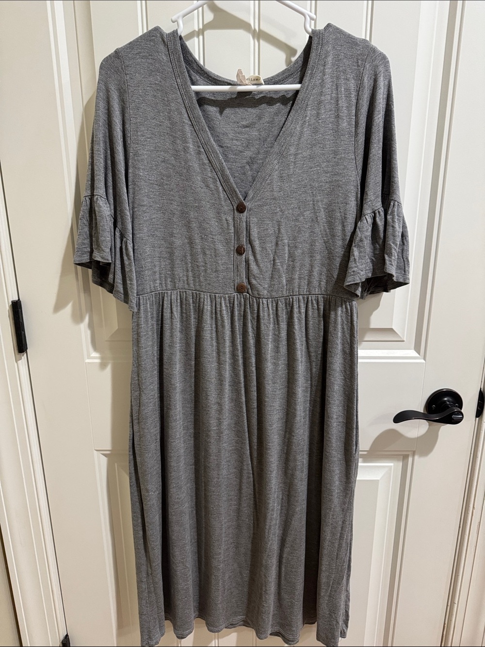 Bellamie Women's Gray V-Neck Button Front Dress